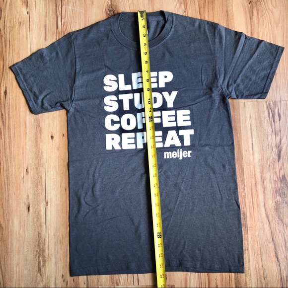 NEW SLEEP STUDY COFFEE REPEAT Tee JERZEES Shirt Gray Small Men’s UNISEX NWOT - Picture 5 of 13